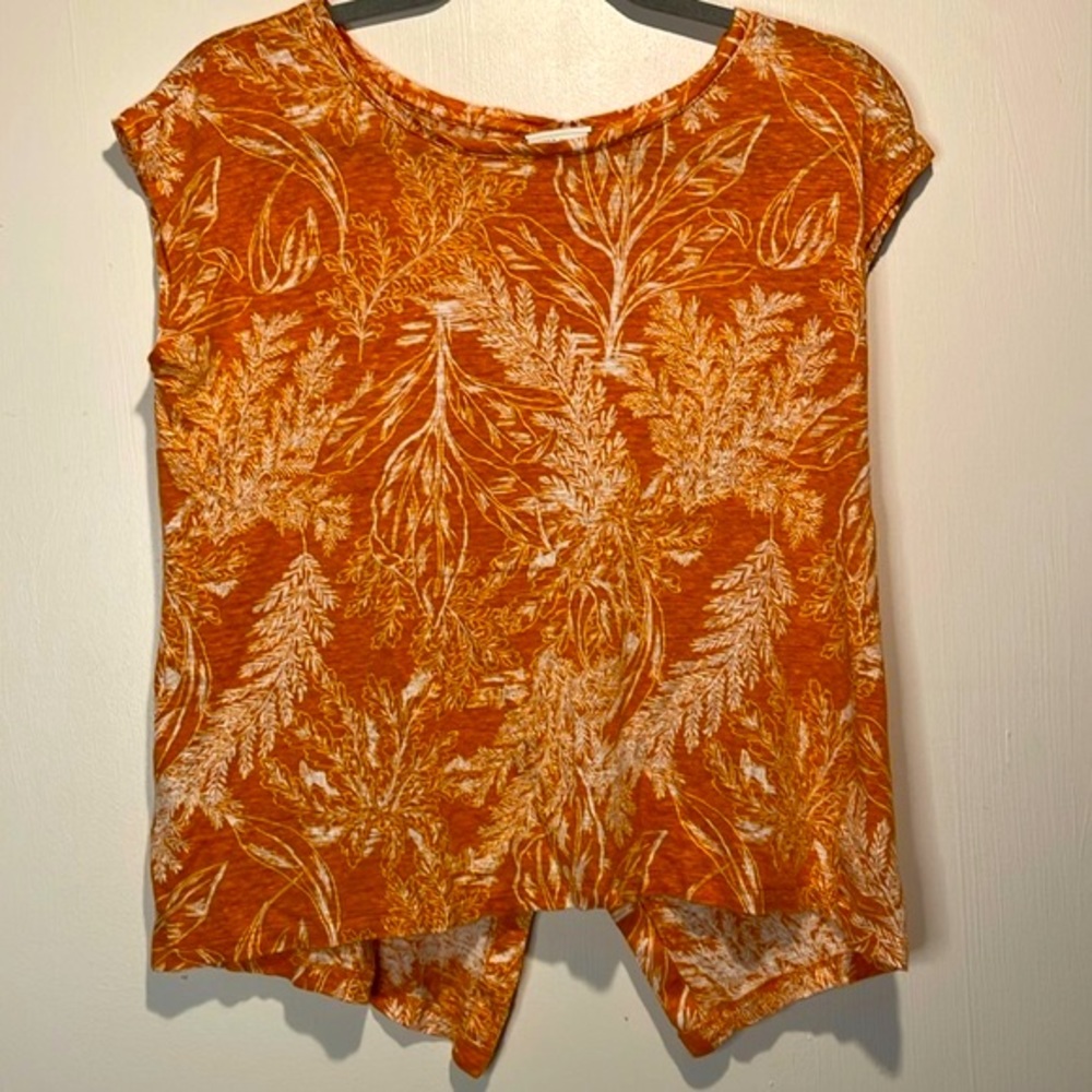 RACHEL ZOE- 100% Linen Cap Sleeve Button Asymmetrical Back Orange Top- Size M